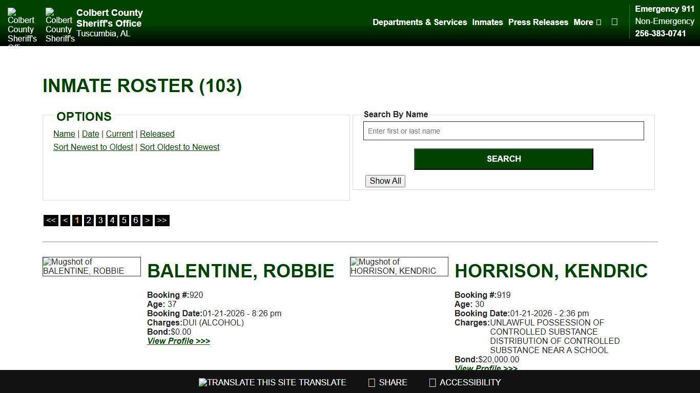 Inmate Roster - Current Inmates Booking Date Descending - Colbert County Sheriff AL