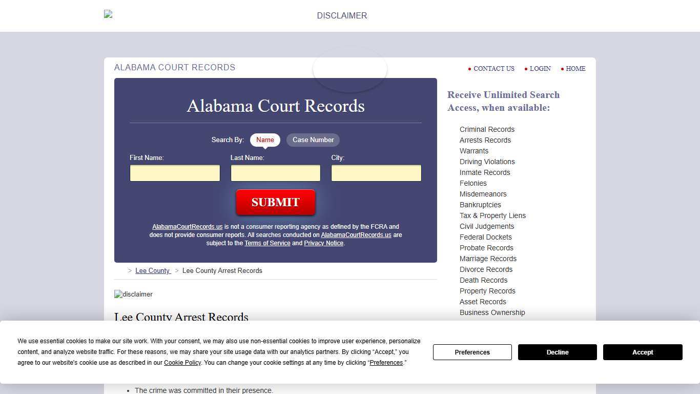 Lee County Arrest Records | AlabamaCourtRecords.us